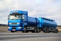 Blue Renault Premium 460 Tank Truck on the Road Royalty Free Stock Photo